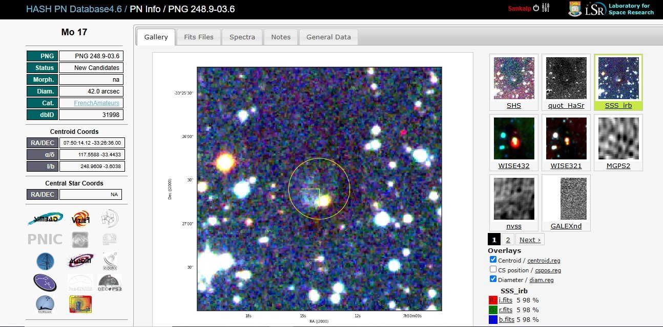 Mo 17 listing in the HASH Planetary Nebula Database, PN-G 248.9-03.6