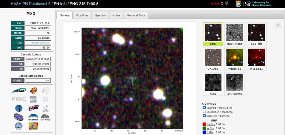 Mo 2 listing in the HASH Planetary Nebula Database, PN-G 215.7+00.8
