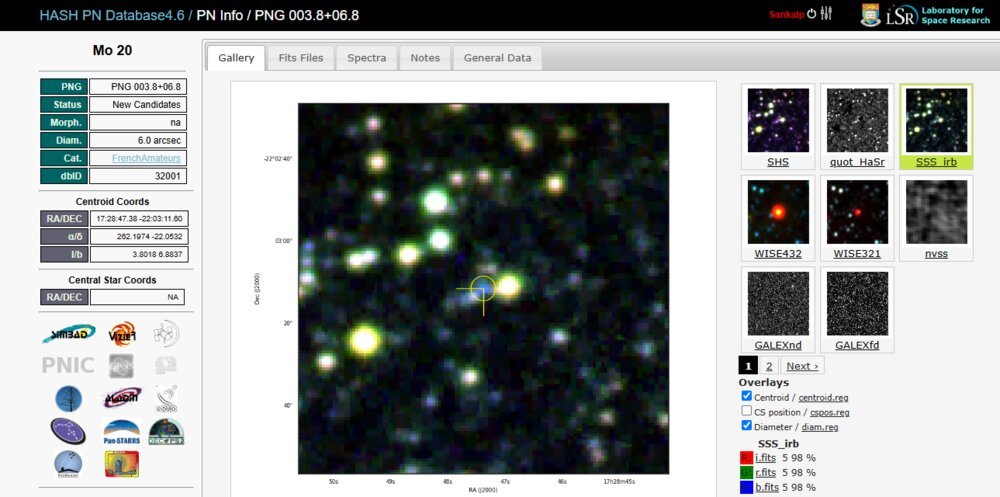 Mo 20 listing in the HASH Planetary Nebula Database, PN-G 003.8+06.8