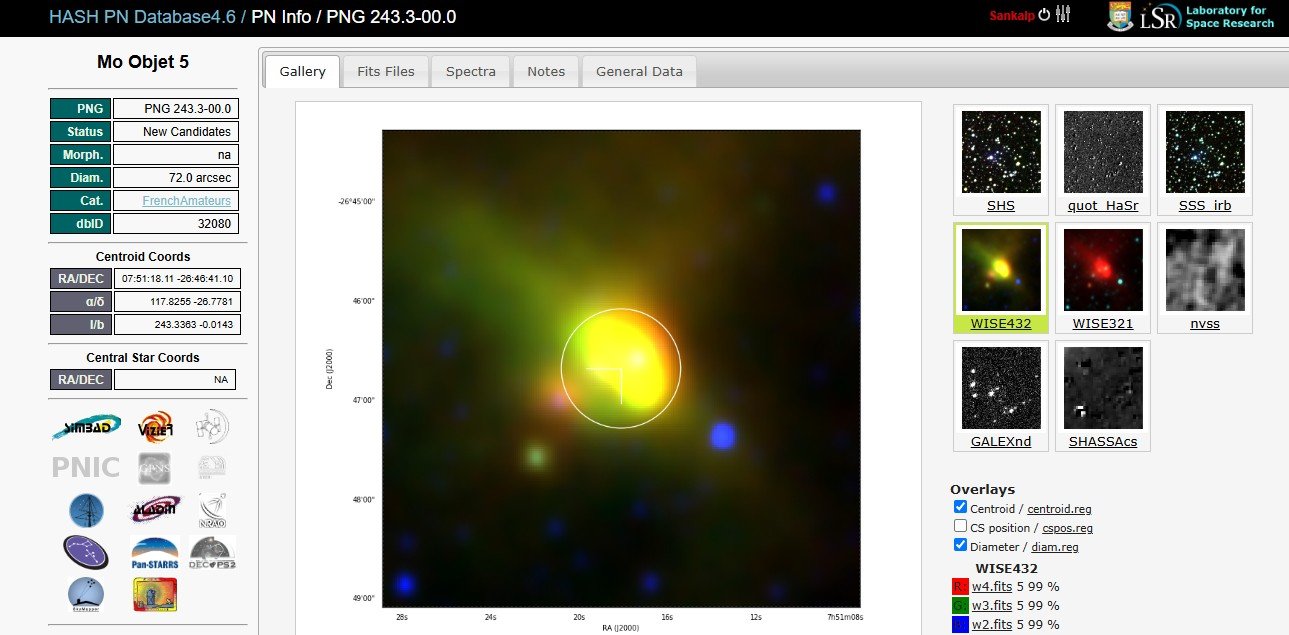 Mo Object 5 listing in the HASH Planetary Nebula Database, PN-G 243.3+00.0